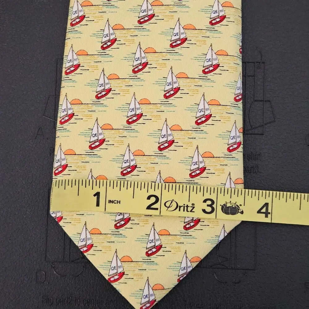 Vineyard Vines x Van Eck‎ Global Yellow Tie Sailboat Print Men's Silk Necktie